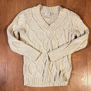 Vineyard Vines Ivory V-Neck Cable Knit Sweater Size S